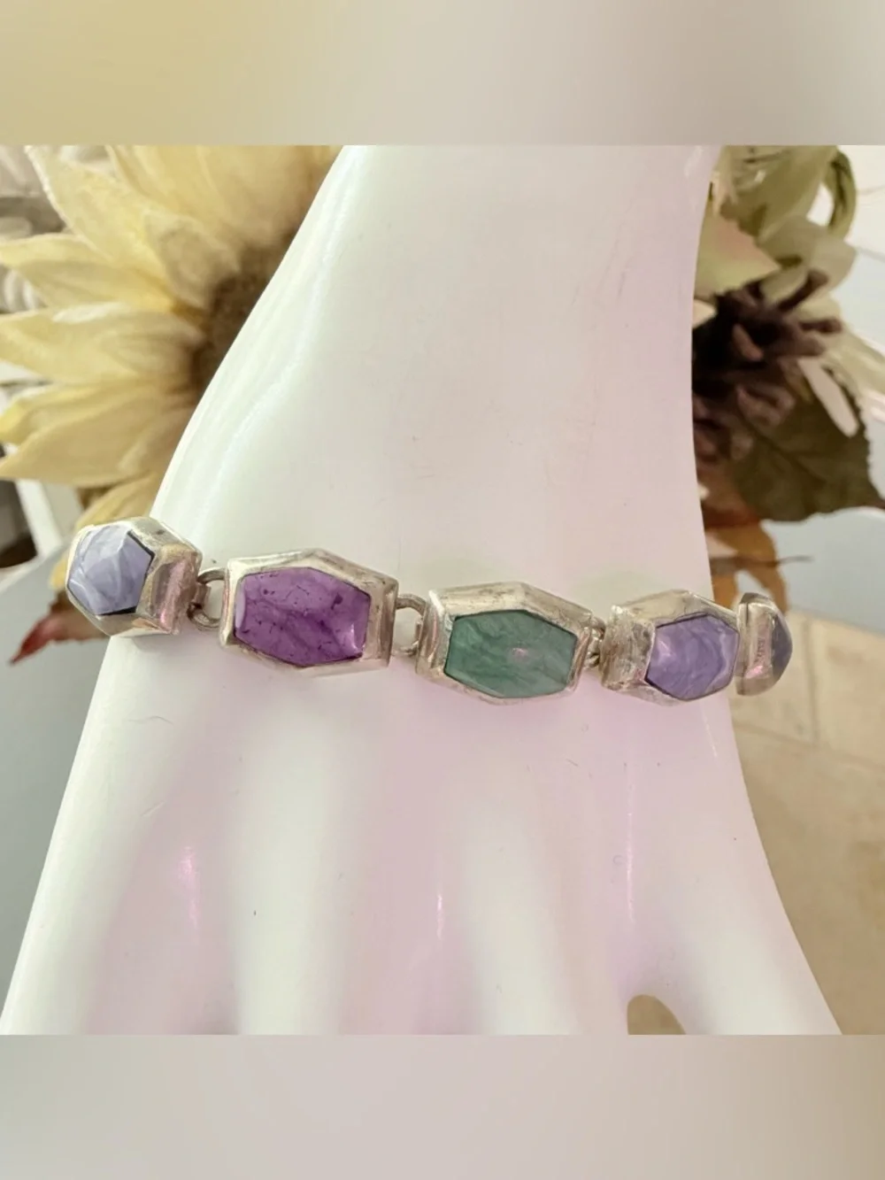 Vintage Taxco 925 Sterling Silver & Stone Bracelet - Picture 8 of 12